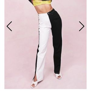 White and black two-tone jeans